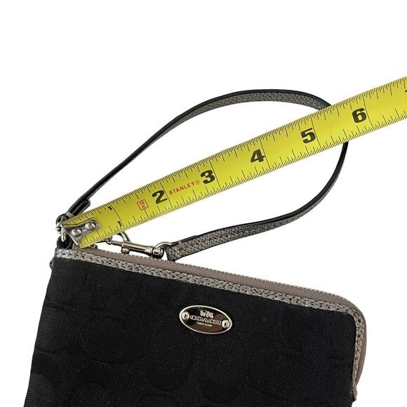 COACH Black Canvas Zip Wallet Purse Wristlet Metallic Pewter Trim F64643 - Picture 8 of 8